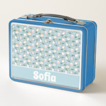 Cute kawaii kitty pattern azure blue name