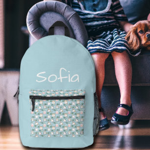 Cute kawaii kitty pattern azure blue name printed backpack