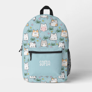 Cute kawaii kitty pattern azure blue printed backpack