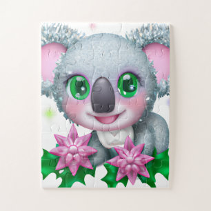 Cute Kawaii Koala Bear with Flowers  Jigsaw Puzzle