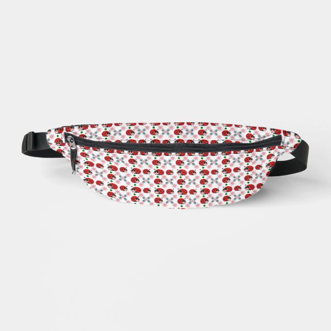 Cute Kawaii Ladybug Floral Seamless Pattern Bum Bags (Front)