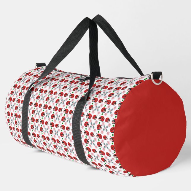Cute Kawaii Ladybug Floral Seamless Pattern Duffle Bag (Left Corner)