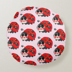 Cute Kawaii Ladybug Pattern Round Cushion