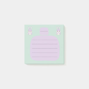 Cute Kawaii Lavender Bunny Lined Mint Post-it Note