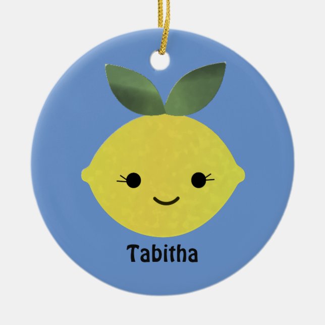Cute Kawaii Lemon Ceramic Ornament (Front)