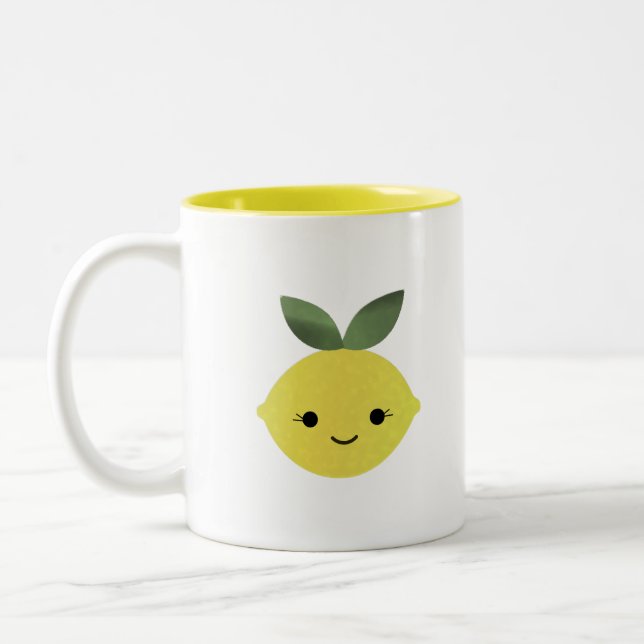Cute Kawaii Lemon Two-Tone Coffee Mug (Left)