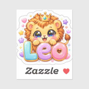 Cute Kawaii Leo Lion Name Pastel Pink Crown Sparkl