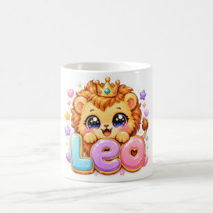 Cute Kawaii Leo Lion Name Pastel Pink Crown Sparkl Coffee Mug