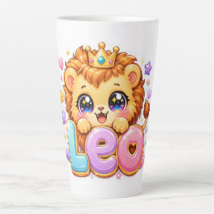 Cute Kawaii Leo Lion Name Pastel Pink Crown Sparkl Latte Mug