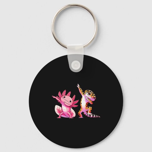 Cute Kawaii Leopard Gecko Dabbing Axolotl Friends  Key Ring (Front)