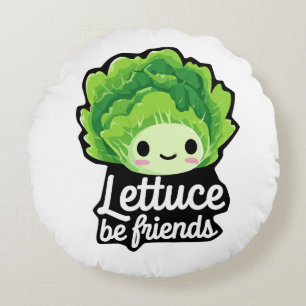 Cute Kawaii Lettuce – “Lettuce Be Friends” Round Cushion
