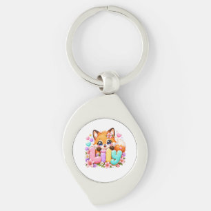 Cute Kawaii Lily Fox Name Pastel Pink Floral Woodl Key Ring