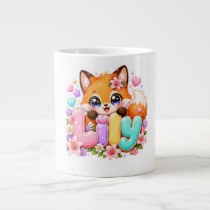 Cute Kawaii Lily Fox Name Pastel Pink Floral Woodl Large Coffee Mug