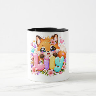Cute Kawaii Lily Fox Name Pastel Pink Floral Woodl Mug