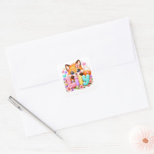 Cute Kawaii Lily Fox Name Pastel Pink Floral Woodl Square Sticker