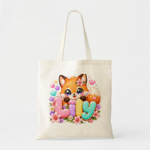 Cute Kawaii Lily Fox Name Pastel Pink Floral Woodl Tote Bag