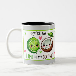 Cute Kawaii Limes and Coconut Two-Tone Coffee Mug
