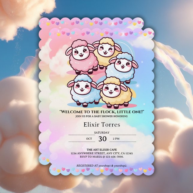 Cute Kawaii Little Lamb Baby Shower Invitation (Creator Uploaded)