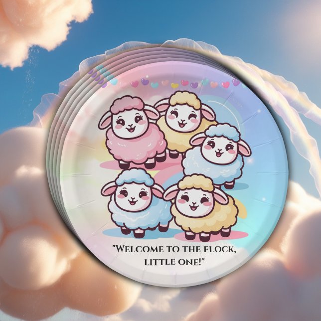 Cute Kawaii Little Lamb Baby Shower Paper Plate (Creator Uploaded)