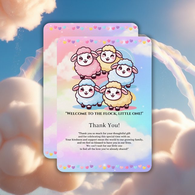 Cute Kawaii Little Lamb Baby Shower Thank You Card (Creator Uploaded)