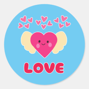 Cute Kawaii Love Heart Angel Happy Valentine's Day Classic Round Sticker