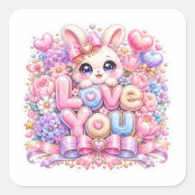 Cute Kawaii Love You Bunny Rabbit Pastel Pink Flor