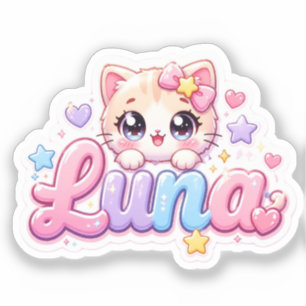 Cute Kawaii Luna Cat Name Pastel Pink Sparkling Ki