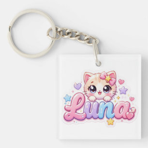 Cute Kawaii Luna Cat Name Pastel Pink Sparkling Ki Key Ring