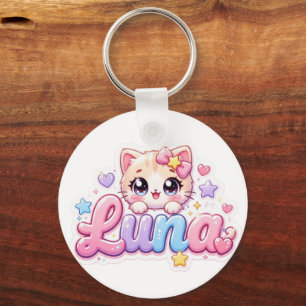 Cute Kawaii Luna Cat Name Pastel Pink Sparkling Ki Key Ring