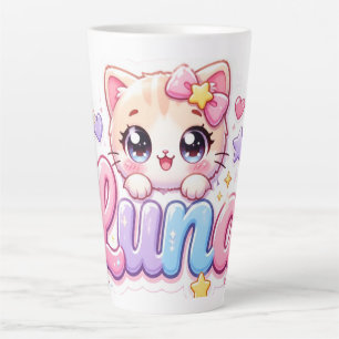 Cute Kawaii Luna Cat Name Pastel Pink Sparkling Ki Latte Mug