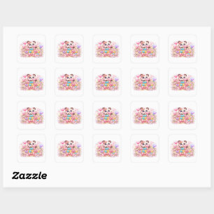 Cute Kawaii Made With Love Cat Name Pastel Pink Fl Square Sticker