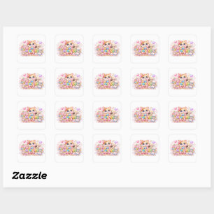 Cute Kawaii Made With Love Cat Name Pastel Pink Fl Square Sticker