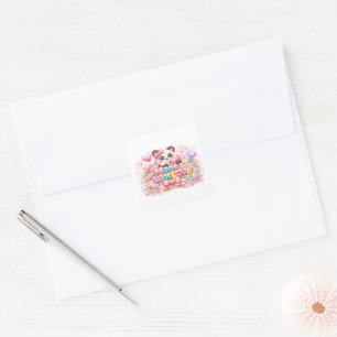 Cute Kawaii Made With Love Cat Name Pastel Pink Fl Square Sticker
