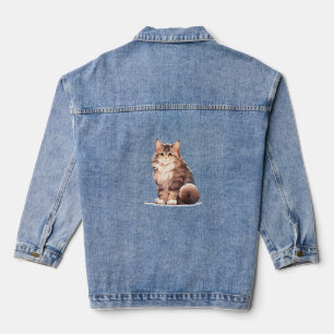 Cute Kawaii Maine Coon Big Cat   Denim Jacket