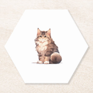 Cute Kawaii Maine Coon Big Cat   Paper Coaster
