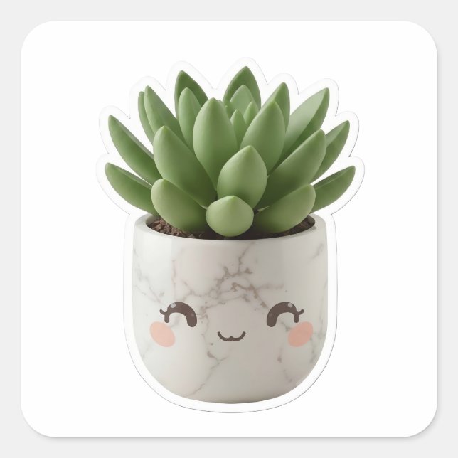 Cute Kawaii Marble Pot Succulent Die-Cut Sticker (Front)