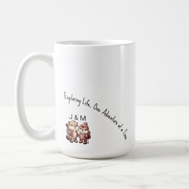 Cute Kawaii Marmot Couple Adventure Hiking  Coffee Mug (Left)