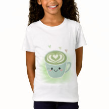 Cute Kawaii Matcha Latte Heart Kids T-Shirt