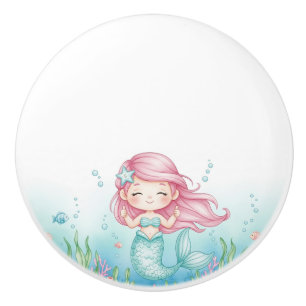 Cute Kawaii Mermaid Cartoon for Kids Ceramic Knob