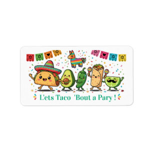 Cute Kawaii Mexican Food Party - Taco Burrito Avoc Label