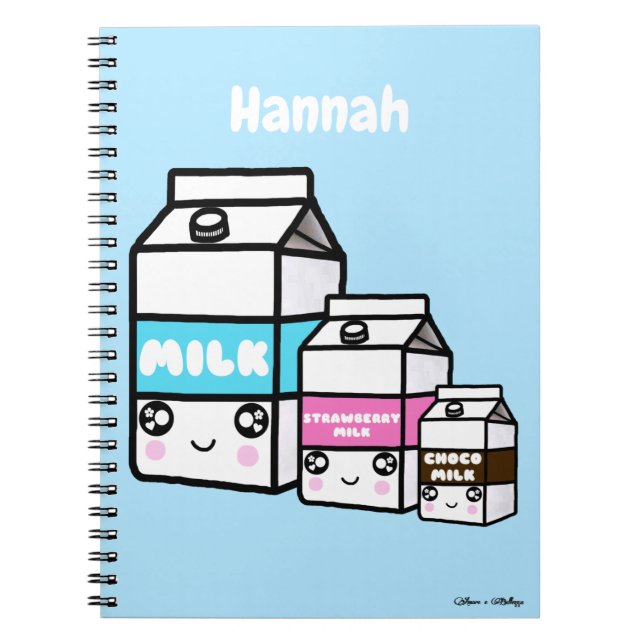 Cute Kawaii Milk Dairy Trio Personalised Pastel Notebook (Front)
