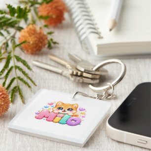 Cute Kawaii Milo Dog Name Pastel Pink Sparkling Pu Key Ring