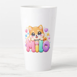 Cute Kawaii Milo Dog Name Pastel Pink Sparkling Pu Latte Mug