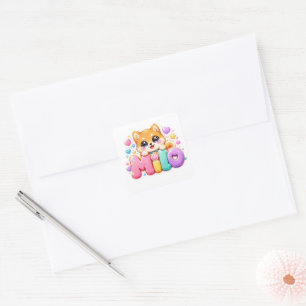 Cute Kawaii Milo Dog Name Pastel Pink Sparkling Pu Square Sticker