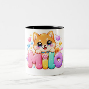 Cute Kawaii Milo Dog Name Pastel Pink Sparkling Pu Two-Tone Coffee Mug