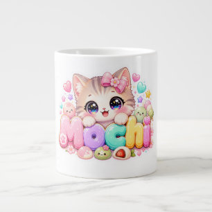 Cute Kawaii Mochi Cat Name Pastel Pink Sparkling K Large Coffee Mug