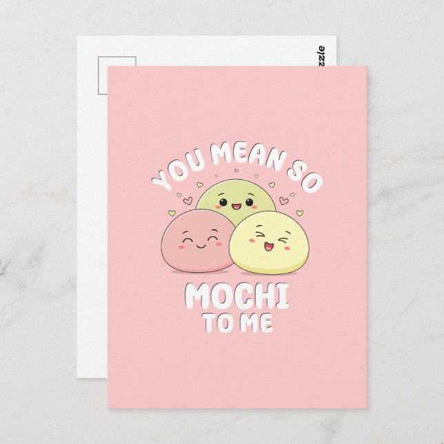 Cute Kawaii Mochi Food Pun Pastel Pink Love Quote Postcard (Front/Back)