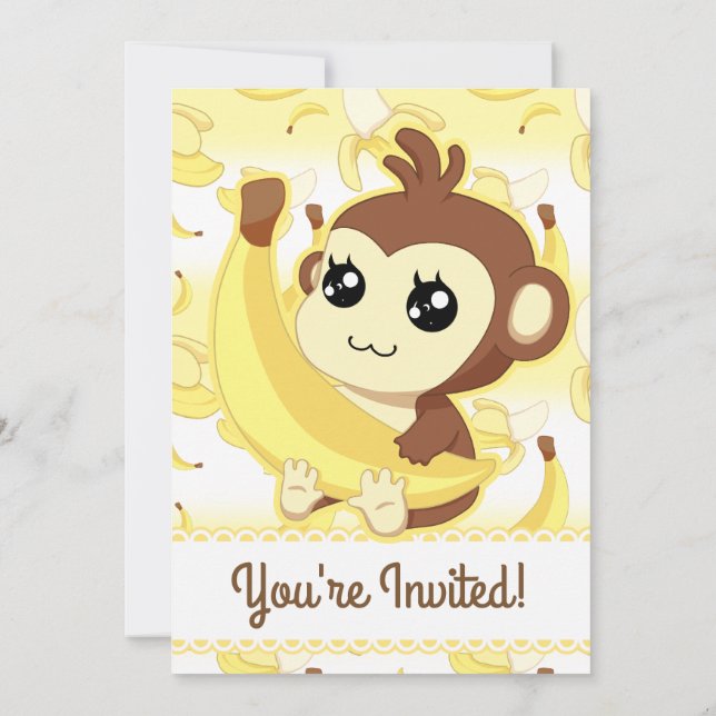 Cute kawaii Monkey and banana Invitation (Back)