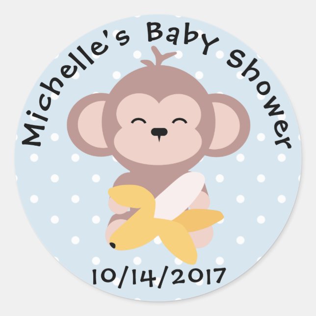 Cute Kawaii Monkey Baby Shower Sticker (Front)