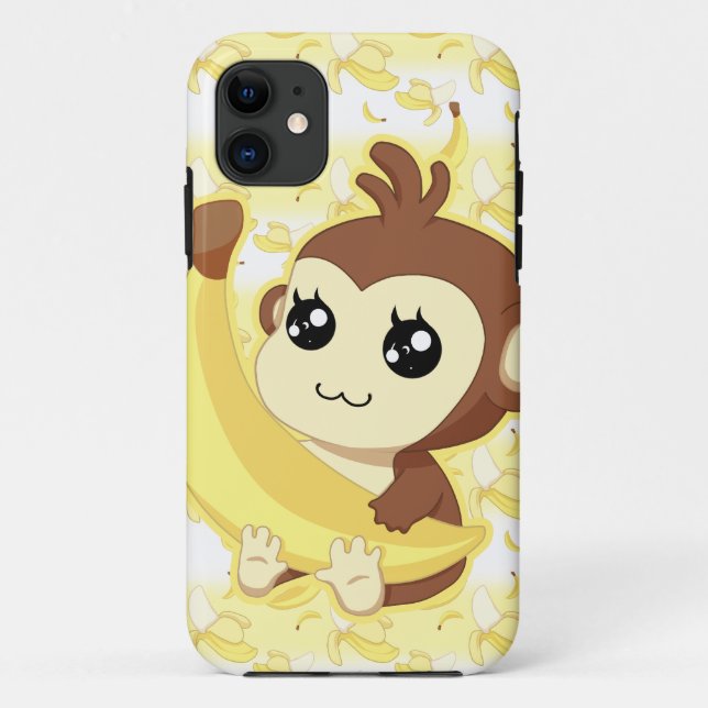 Cute Kawaii monkey holding banana Case-Mate iPhone Case (Back)